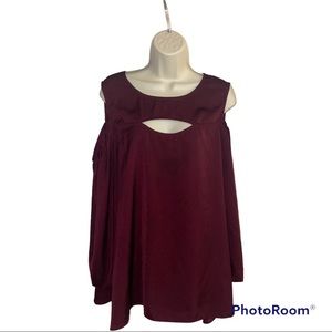 Cato Burgundy plus size blouse long sleeves with cut out shoulders Size 18/20